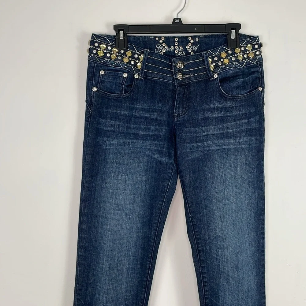 Grace in LA Low Rise Embellished Waisted Jeans. Waist Size 30. Size 11.
